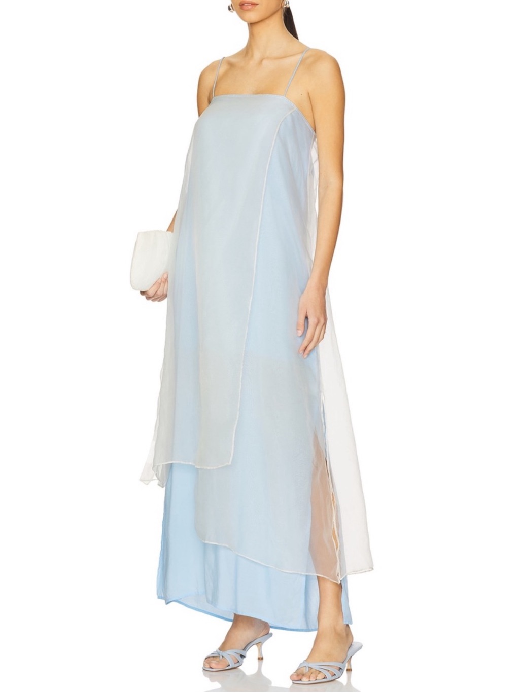 Swf Light Blue Layered Maxi Dress With Sheer Overlay